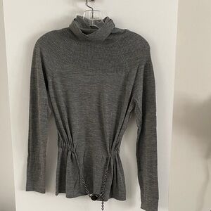 Celine Charcoal Wool Knit Sweater turtleneck signature belted micro-knit